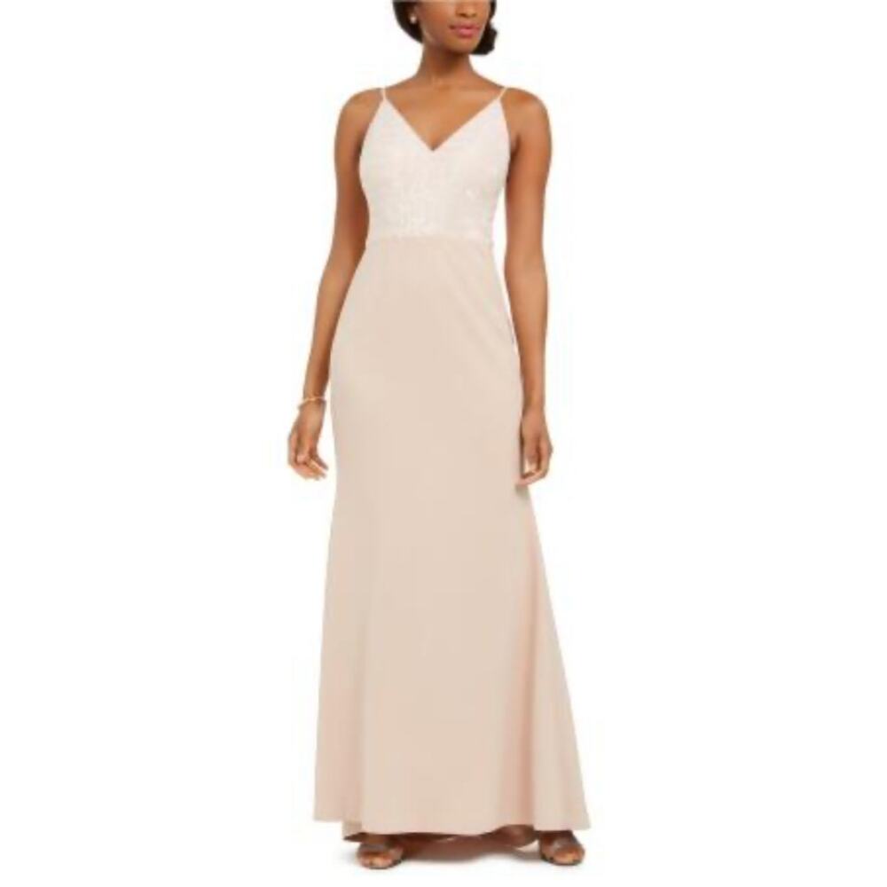 Vince Camuto Sequined Sleeveless V-Neck A-Line Evening Gown Pink Size 6 Dress